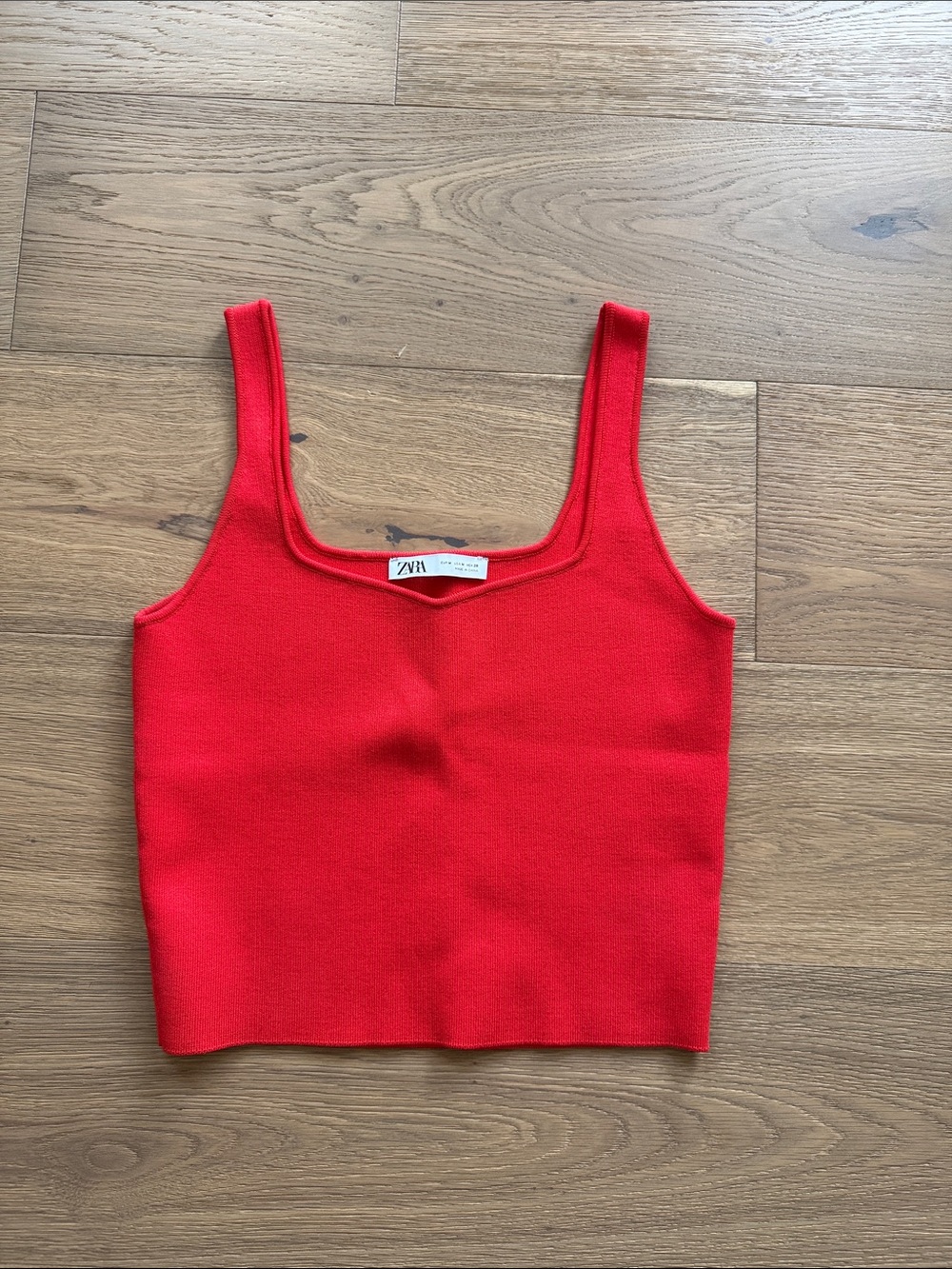 Zara Bright Red Ribbed Square-Neck Tank